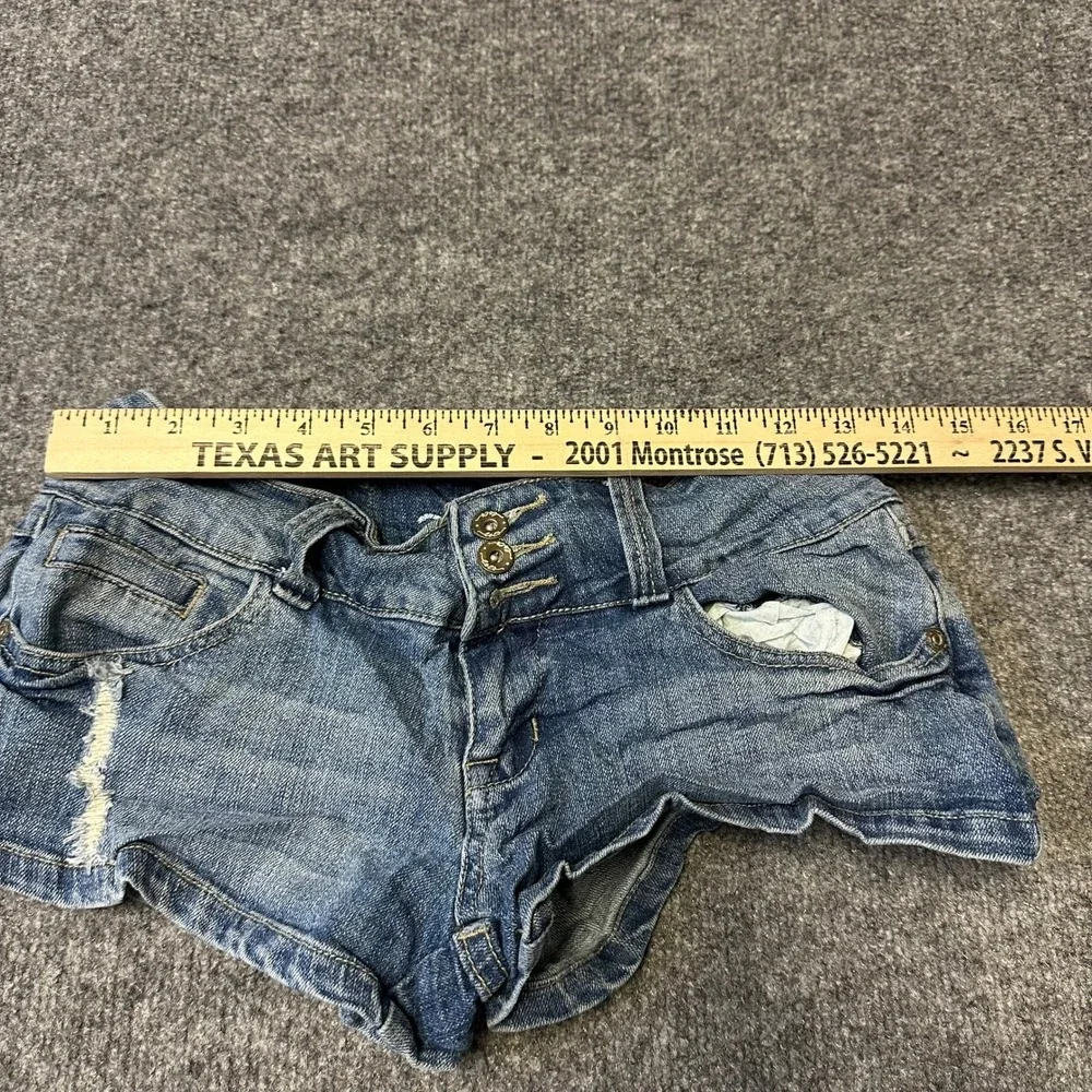 Lola Denim Shorts Womens Size 3 Blue Low Rise Distressed Mini Jean Shorts